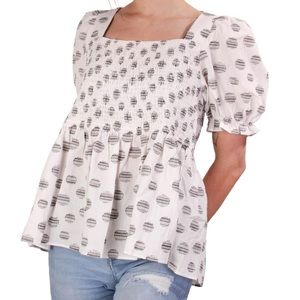 Joy Joy Black White Smocked Polka Dot Top